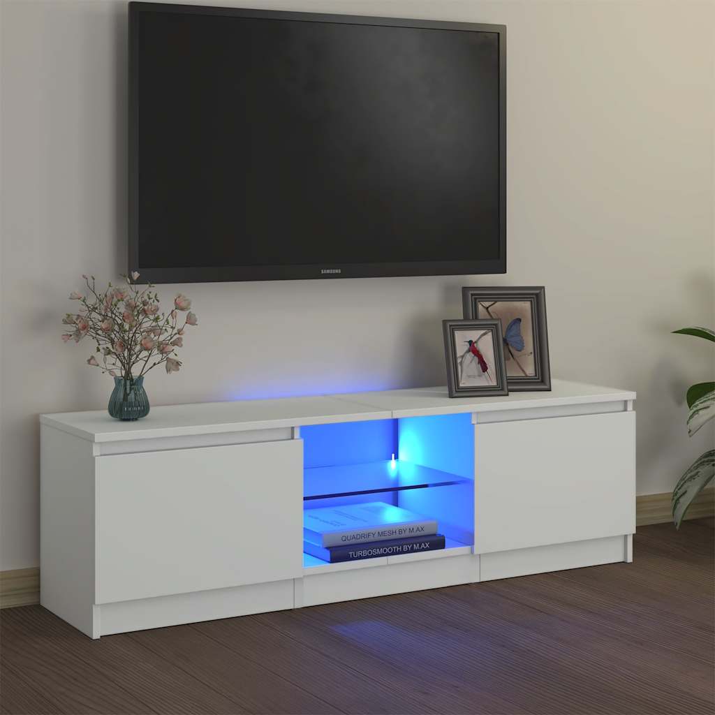 Comodă TV cu lumini LED, alb extralucios, 120x30x36 cm