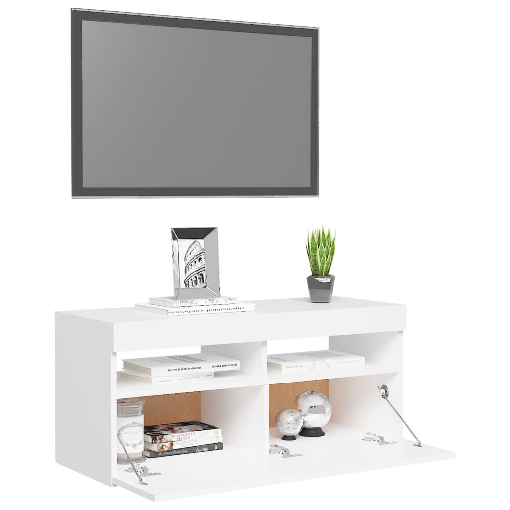 Comodă TV cu lumini LED, alb, 90x35x40 cm