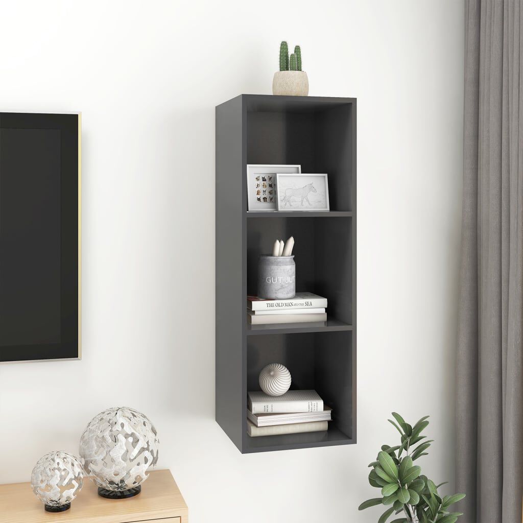 Dulap TV montat pe perete, gri, 37x37x107 cm, PAL
