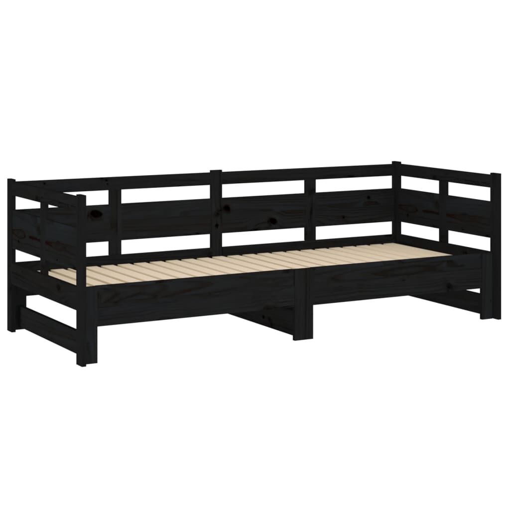Pat de zi extensibil, negru, 2x(90x190) cm, lemn masiv de pin