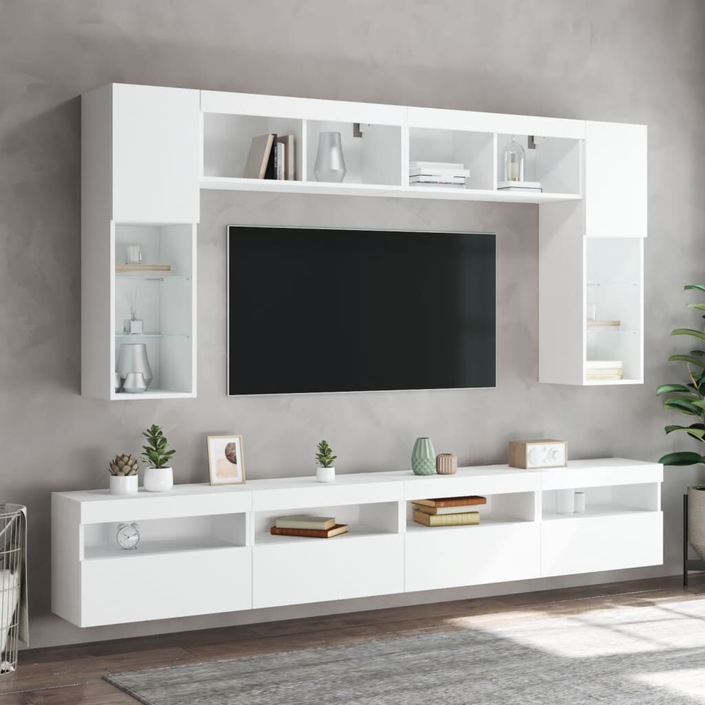 Comodă TV de perete cu lumini LED, alb, 60x30x40 cm