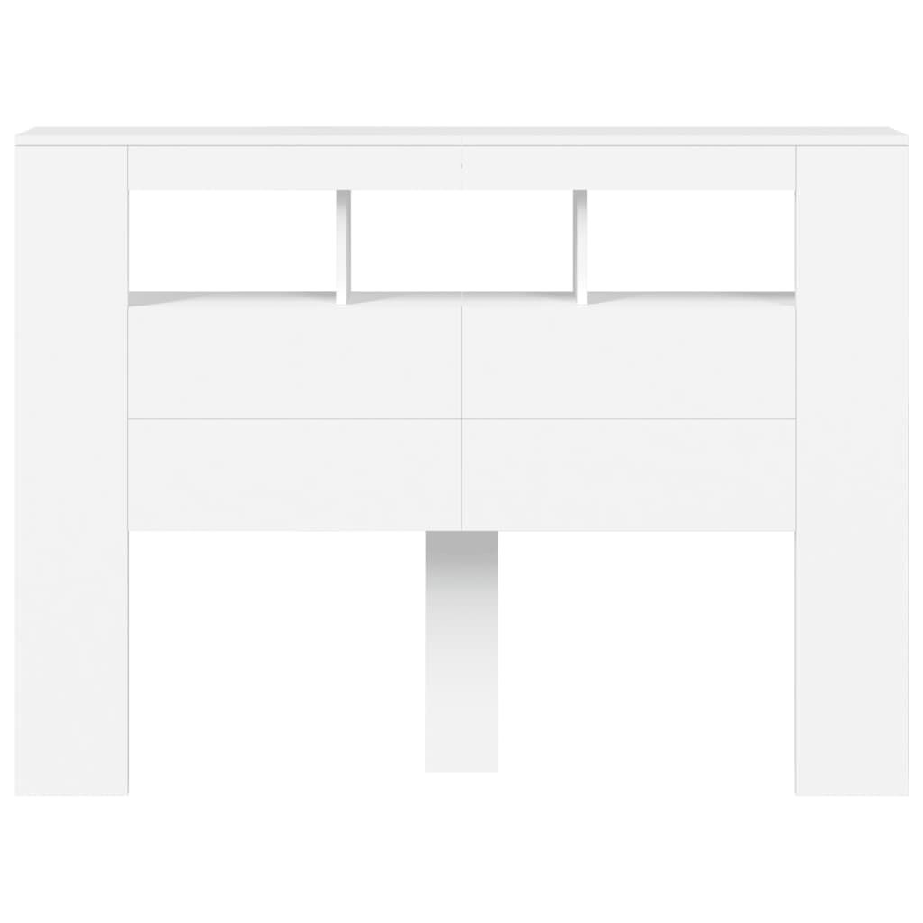 Tăblie de pat cu LED, alb, 140x18,5x103,5 cm, lemn