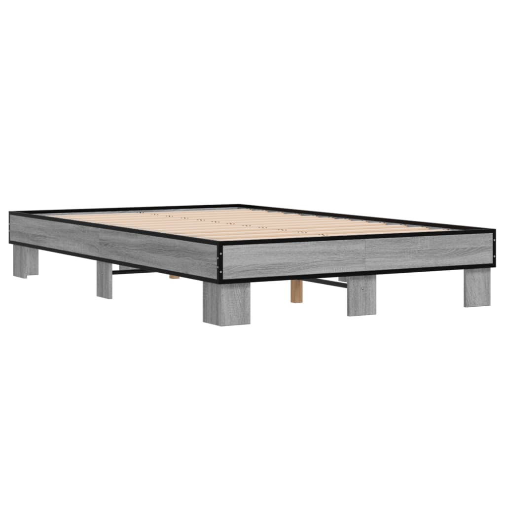 Cadru de pat, gri sonoma, 140x190 cm, lemn prelucrat și metal