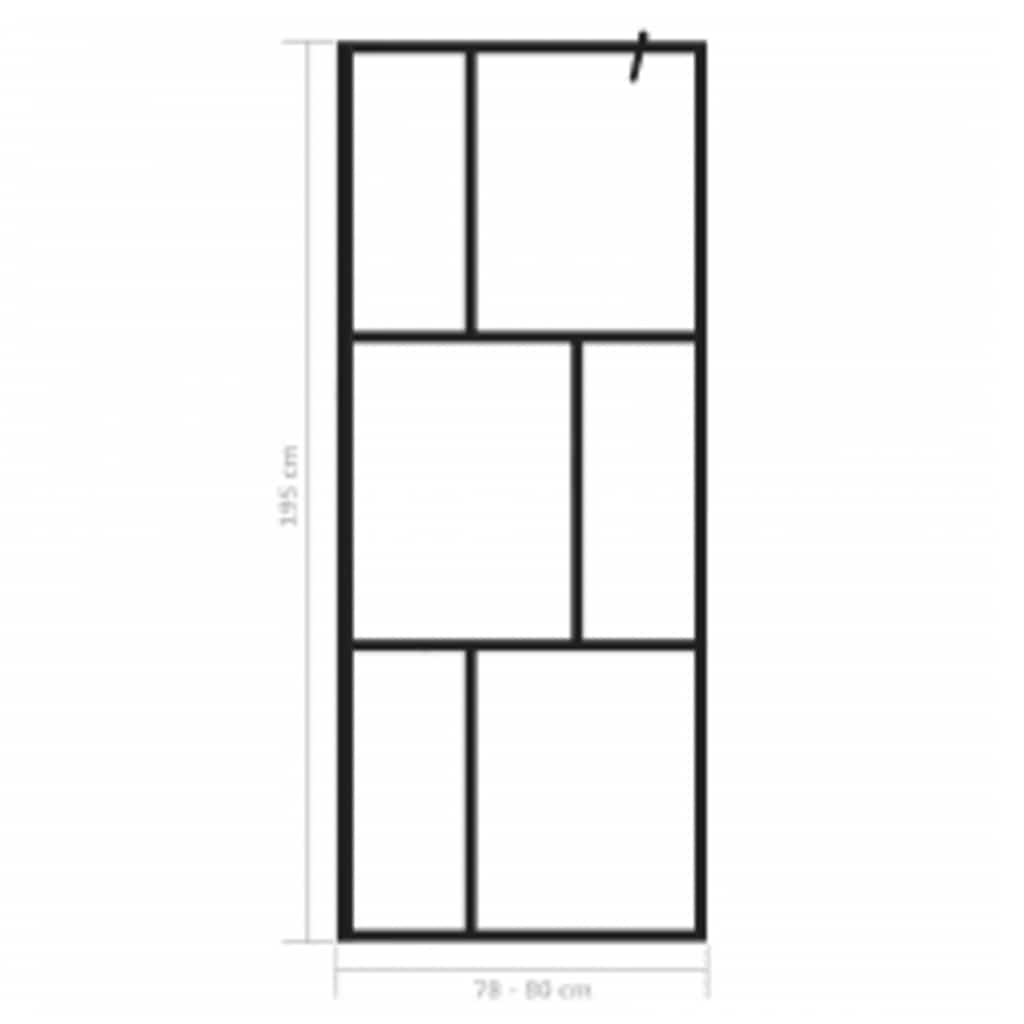 Paravan de duș walk-in, negru, 80x195 cm, sticlă securizată