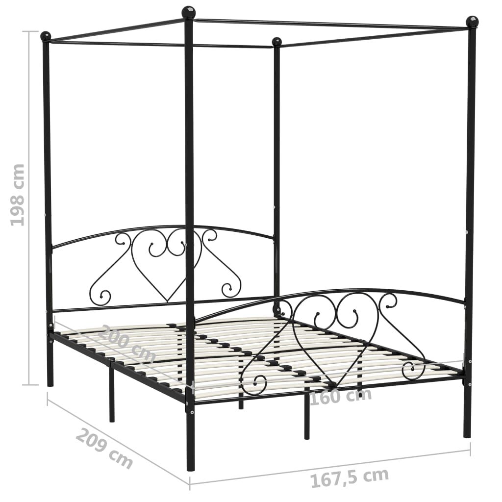 Cadru de pat cu baldachin, negru, 160 x 200 cm, metal