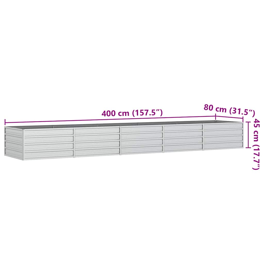 Strat înălțat de grădină argintiu 400x80x45 cm oțel galvanizat