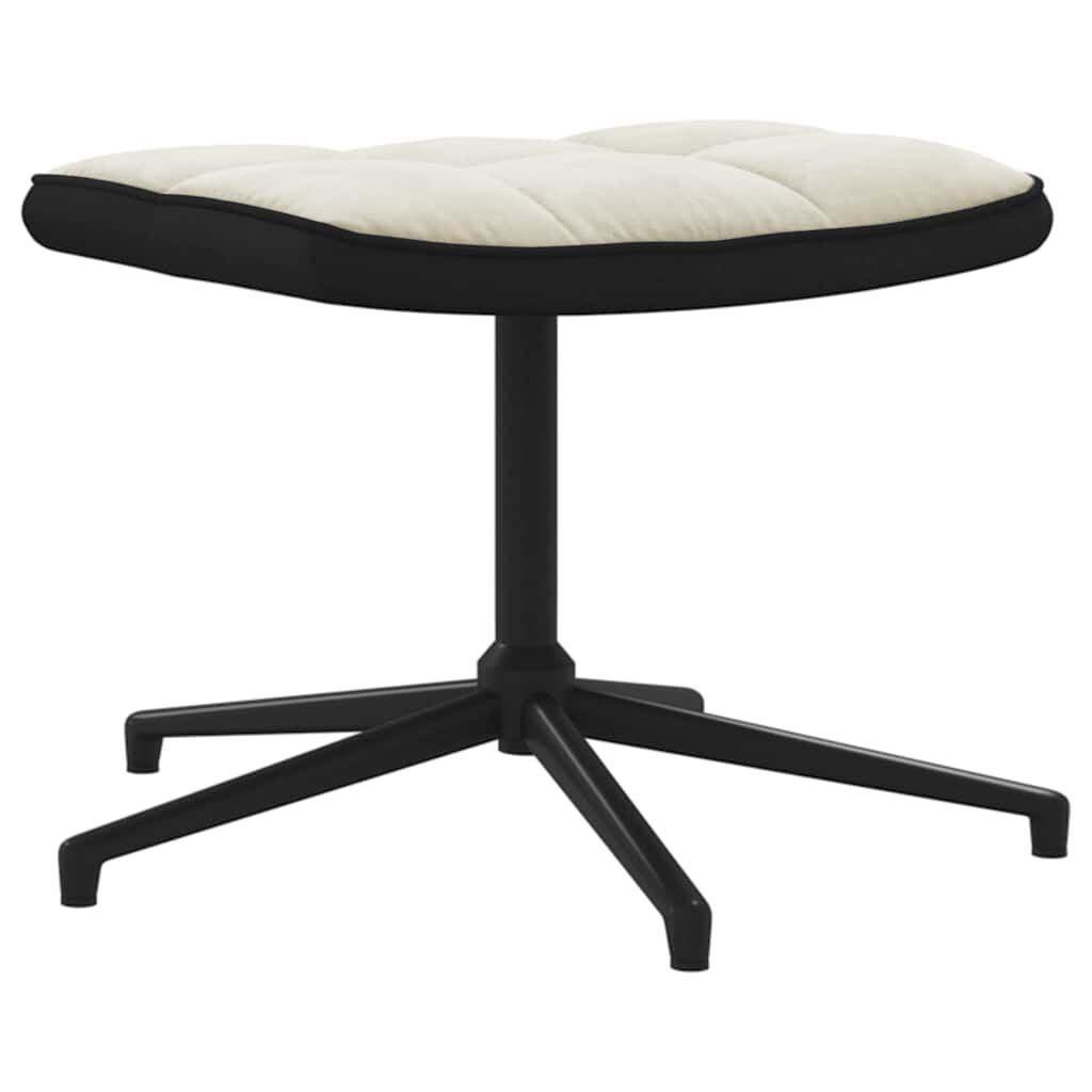 Scaun de relaxare cu taburet, alb crem, catifea și PVC