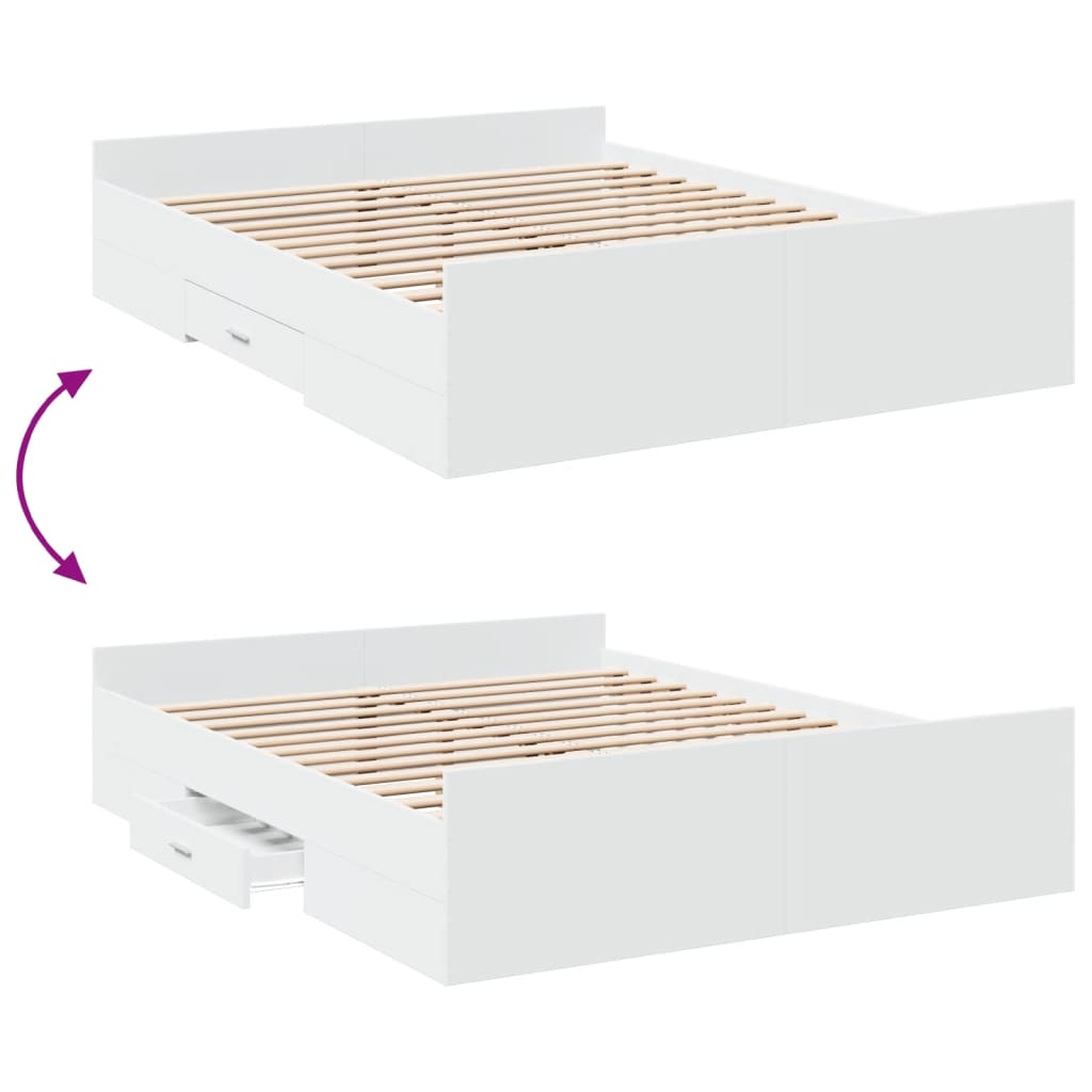 Cadru pat cu sertare alb, 150x200 cm, lemn prelucrat