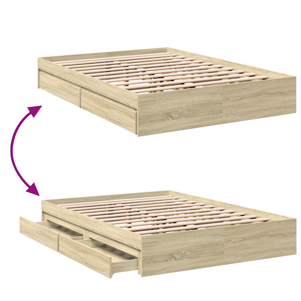 Cadru de pat cu sertare stejar sonoma 150x200 cm lemn prelucrat