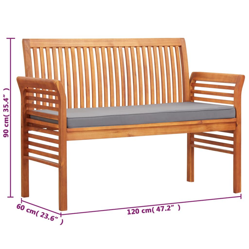 Bancă grădină cu 2 locuri &amp; pernă, 120 cm, lemn masiv acacia
