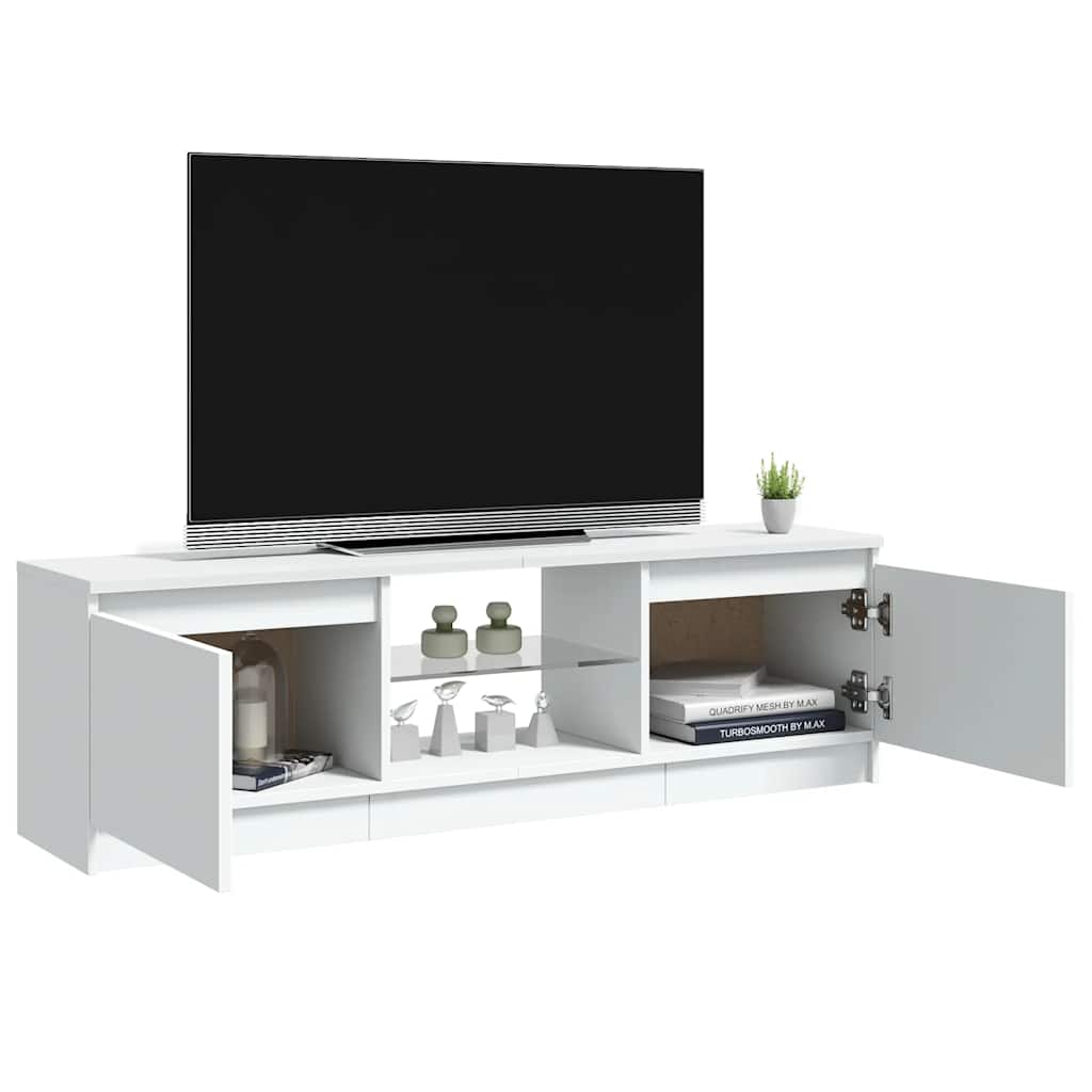 Comodă TV cu lumini LED, alb extralucios, 120x30x36 cm