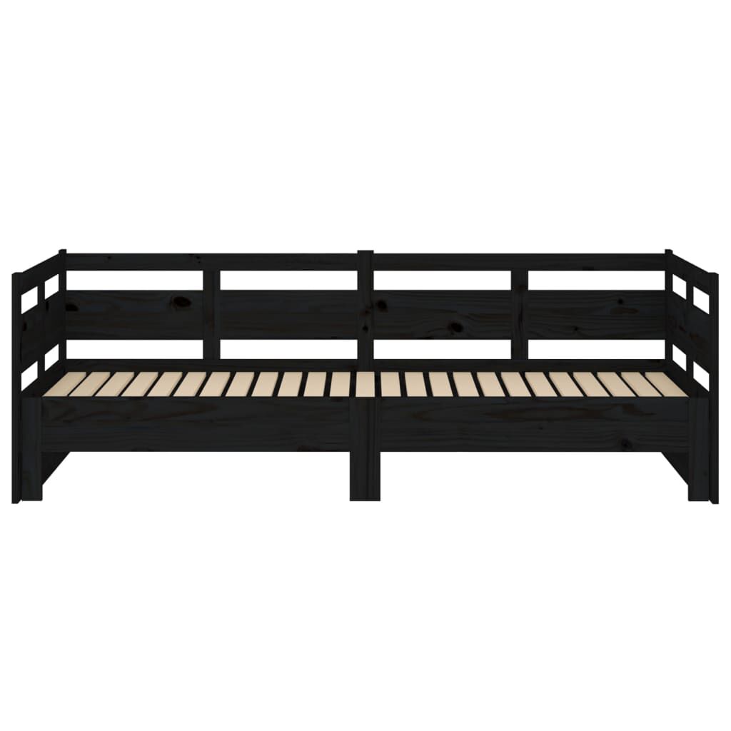 Pat de zi extensibil, negru, 2x(90x190) cm, lemn masiv de pin