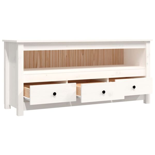Comodă TV, alb, 114x35x52 cm, lemn masiv de pin