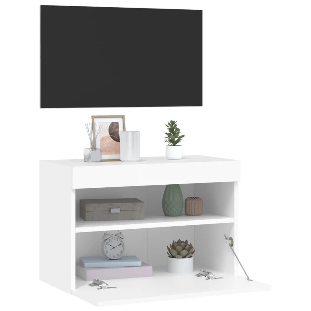 Comodă TV de perete cu lumini LED, alb, 60x30x40 cm