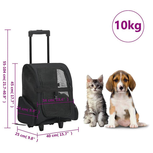 Cărucior pentru animale companie pliabil multifuncțional, negru