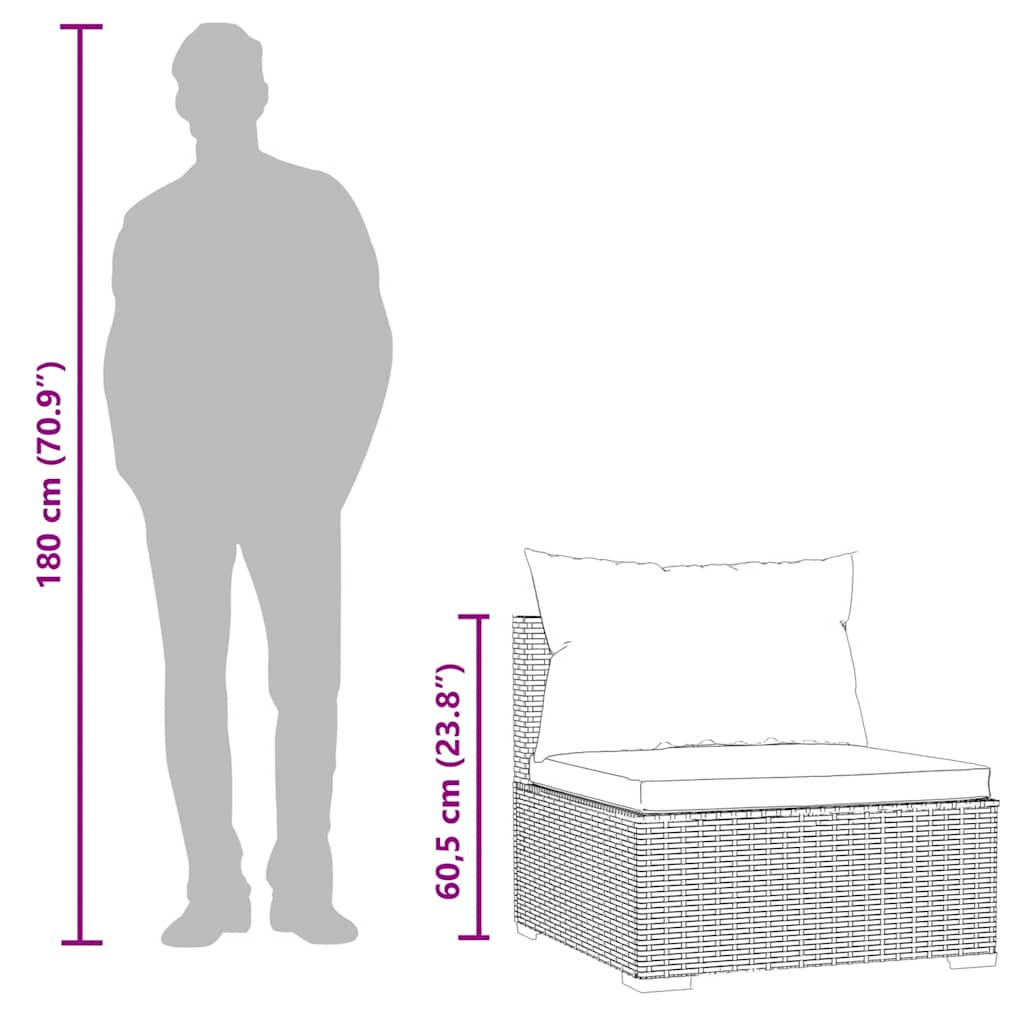 Canapea de mijloc cu pernă de grădină, negru, poliratan