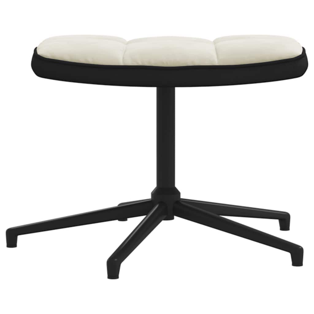 Scaun de relaxare cu taburet, alb crem, catifea și PVC