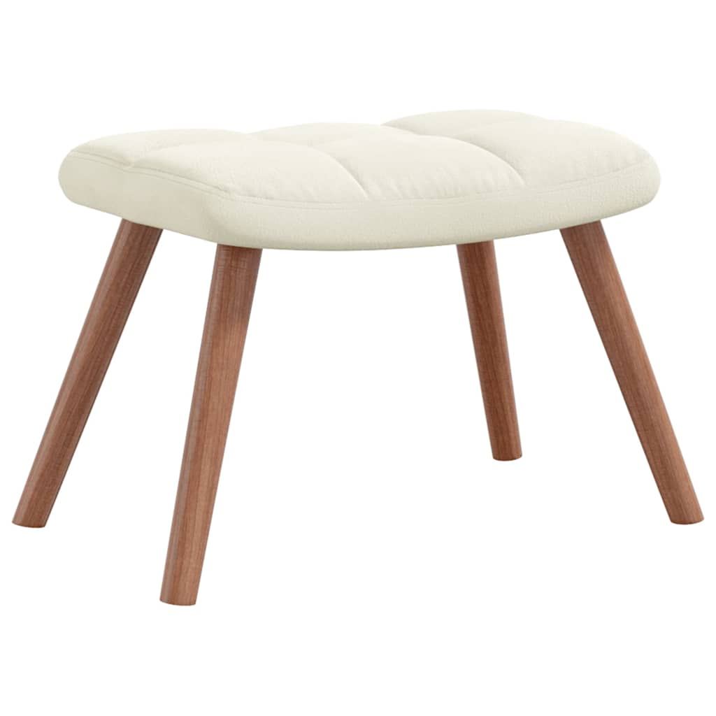 Scaun de relaxare cu taburet, alb crem, catifea