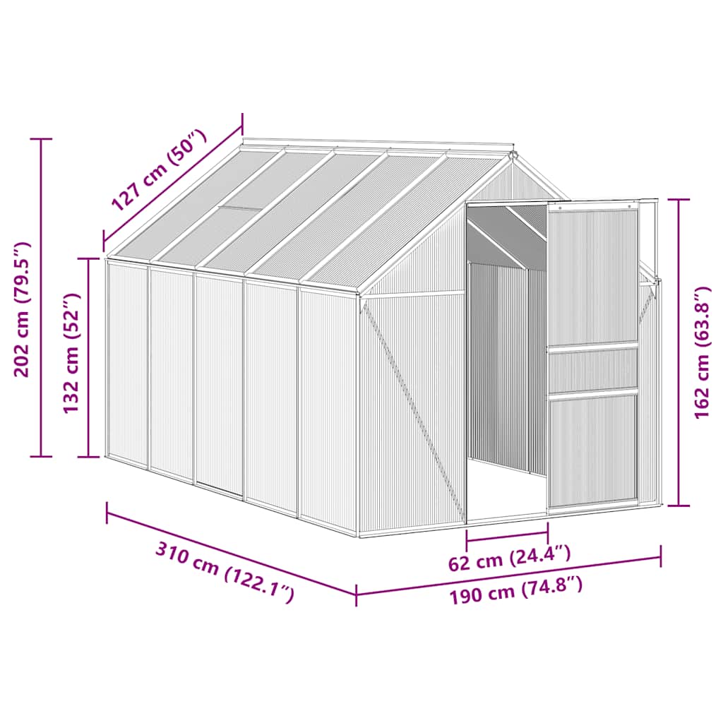Seră cu cadru de bază, antracit, 5,89 m², aluminiu