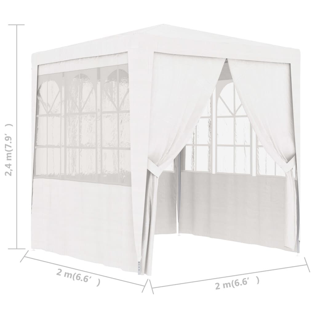 Cort de petrecere profesional cu pereți, alb, 2 x 2 m, 90 g/m²