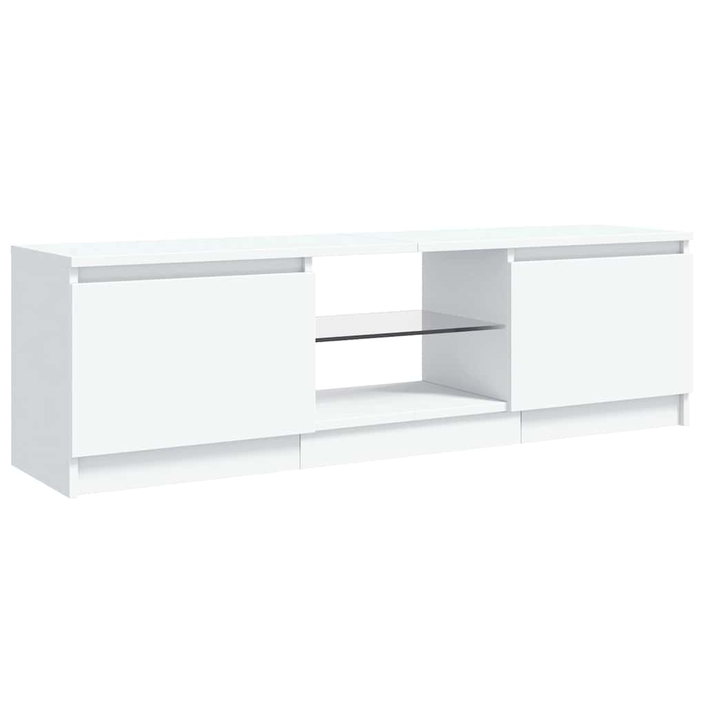 Comodă TV cu lumini LED, alb extralucios, 120x30x36 cm