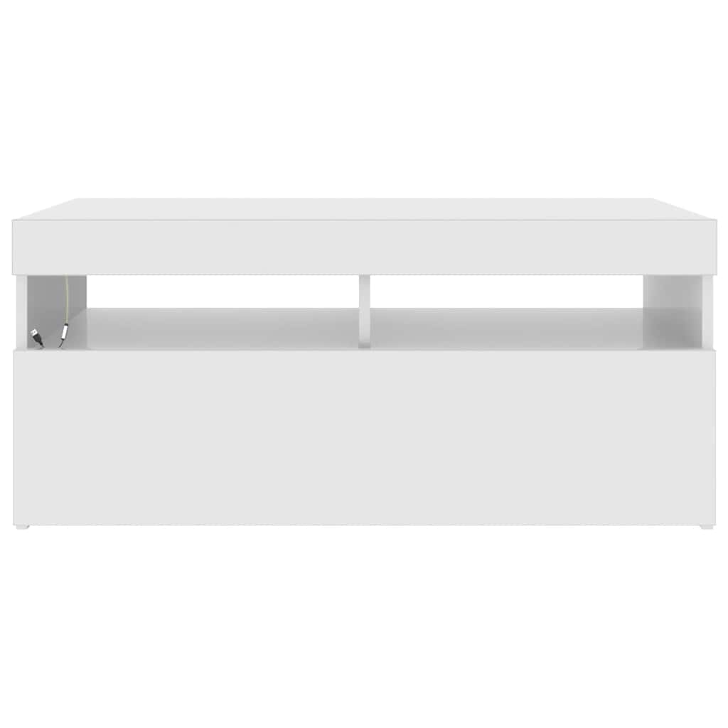 Comodă TV cu lumini LED, alb extralucios, 90x35x40 cm