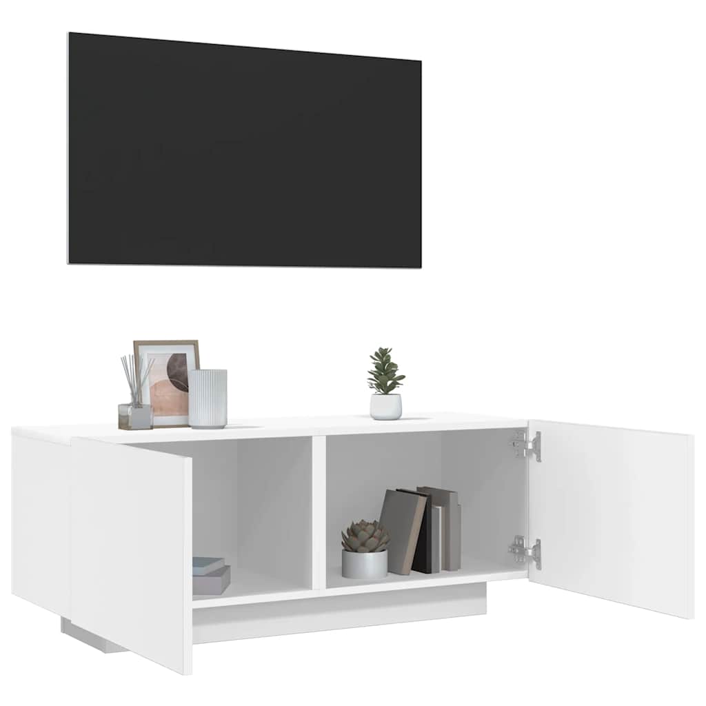Comodă TV, alb extralucios , 100x35x40 cm, lemn prelucrat