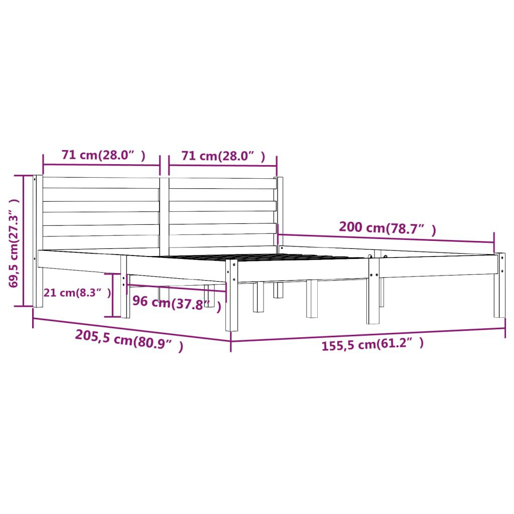 Cadru de pat King Size, alb, 150x200 cm, lemn masiv de pin