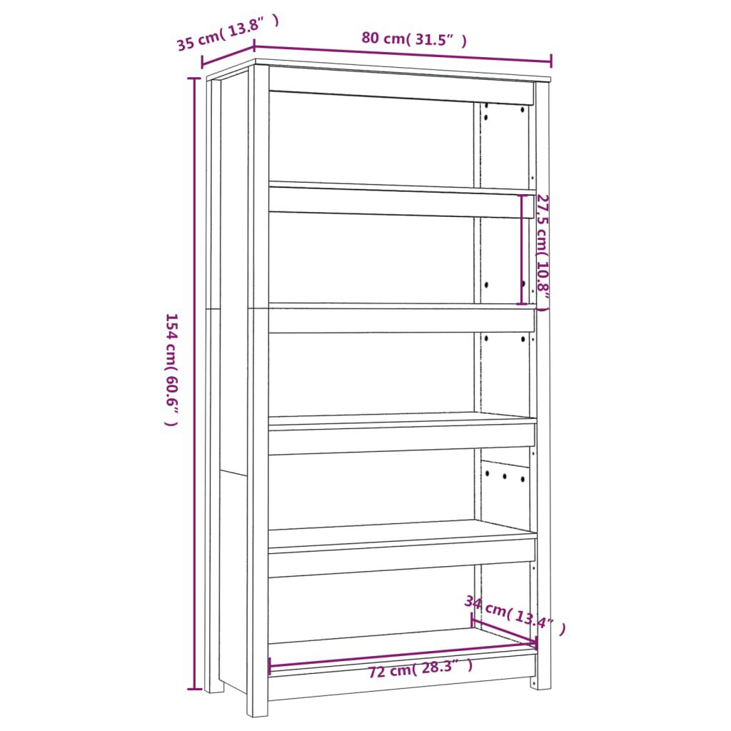 Bibliotecă, maro miere, 80x35x154 cm, lemn masiv de pin
