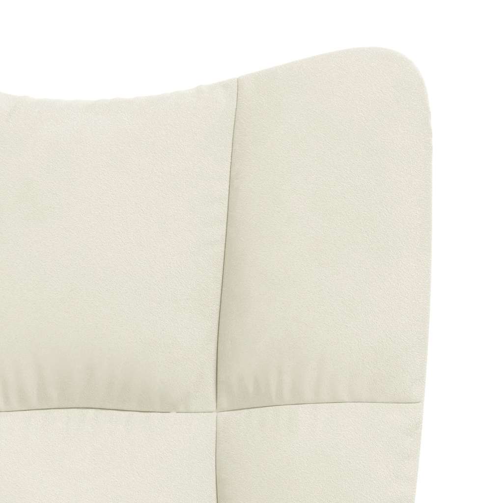 Scaun de relaxare cu taburet, alb crem, catifea
