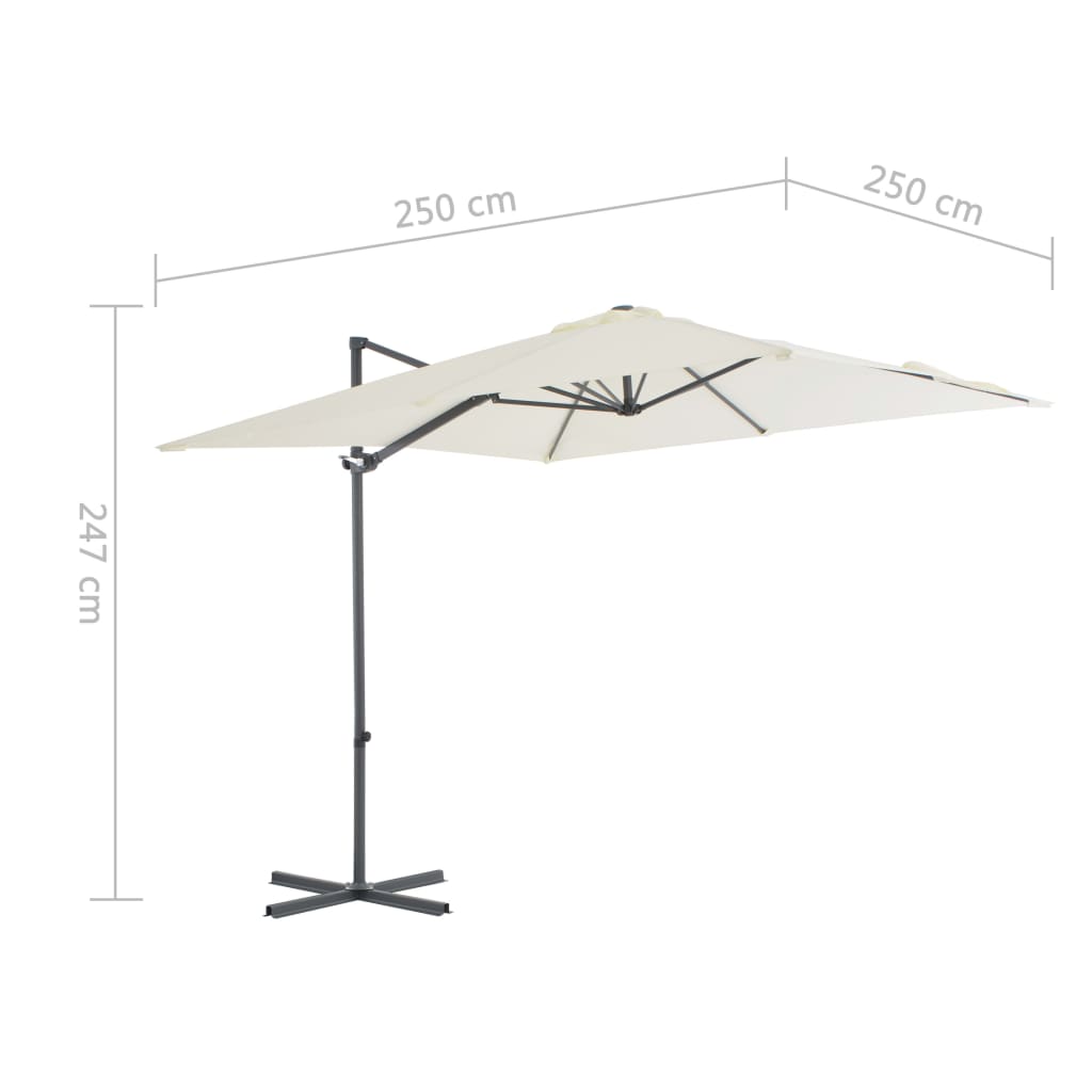 Umbrelă în consolă cu stâlp din oțel, nisipiu, 250x250 cm