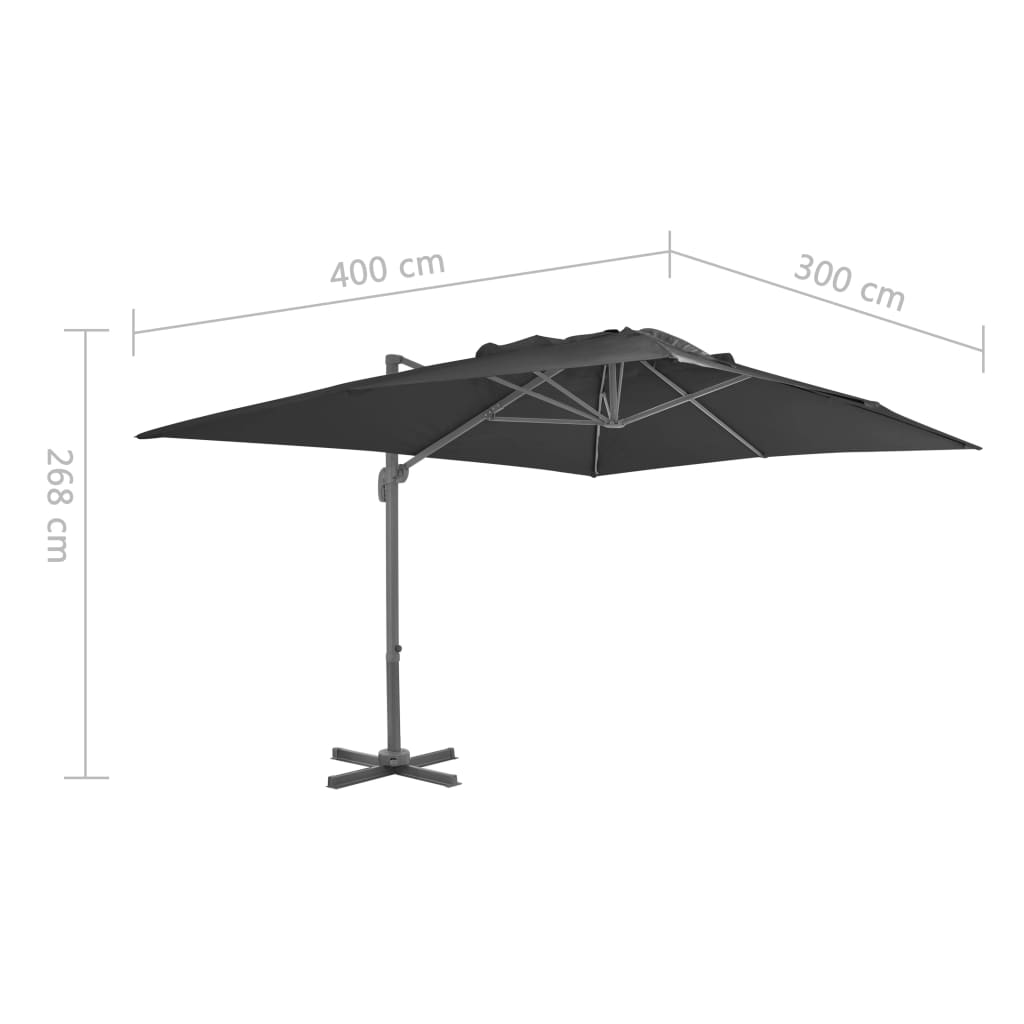 Umbrelă de grădină cu consolă și stâlp din aluminiu, antracit, 400x300 cm