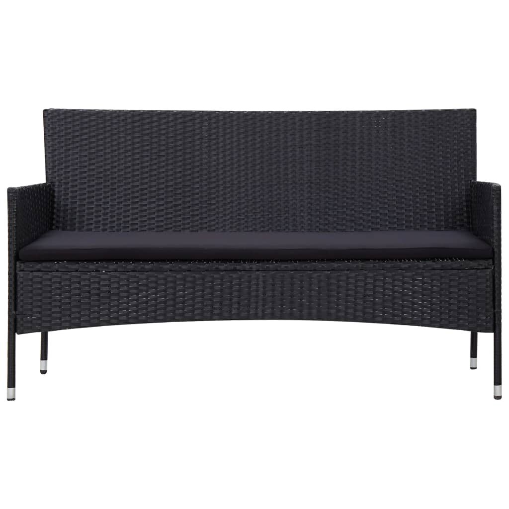 Set mobilier de grădină cu perne, 5 piese, negru, poliratan