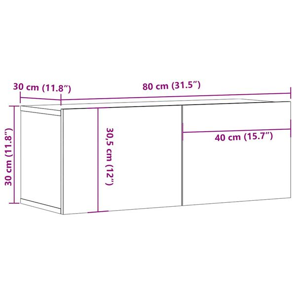 Comodă TV, alb, 80 x 30 x 30 cm, lemn prelucrat