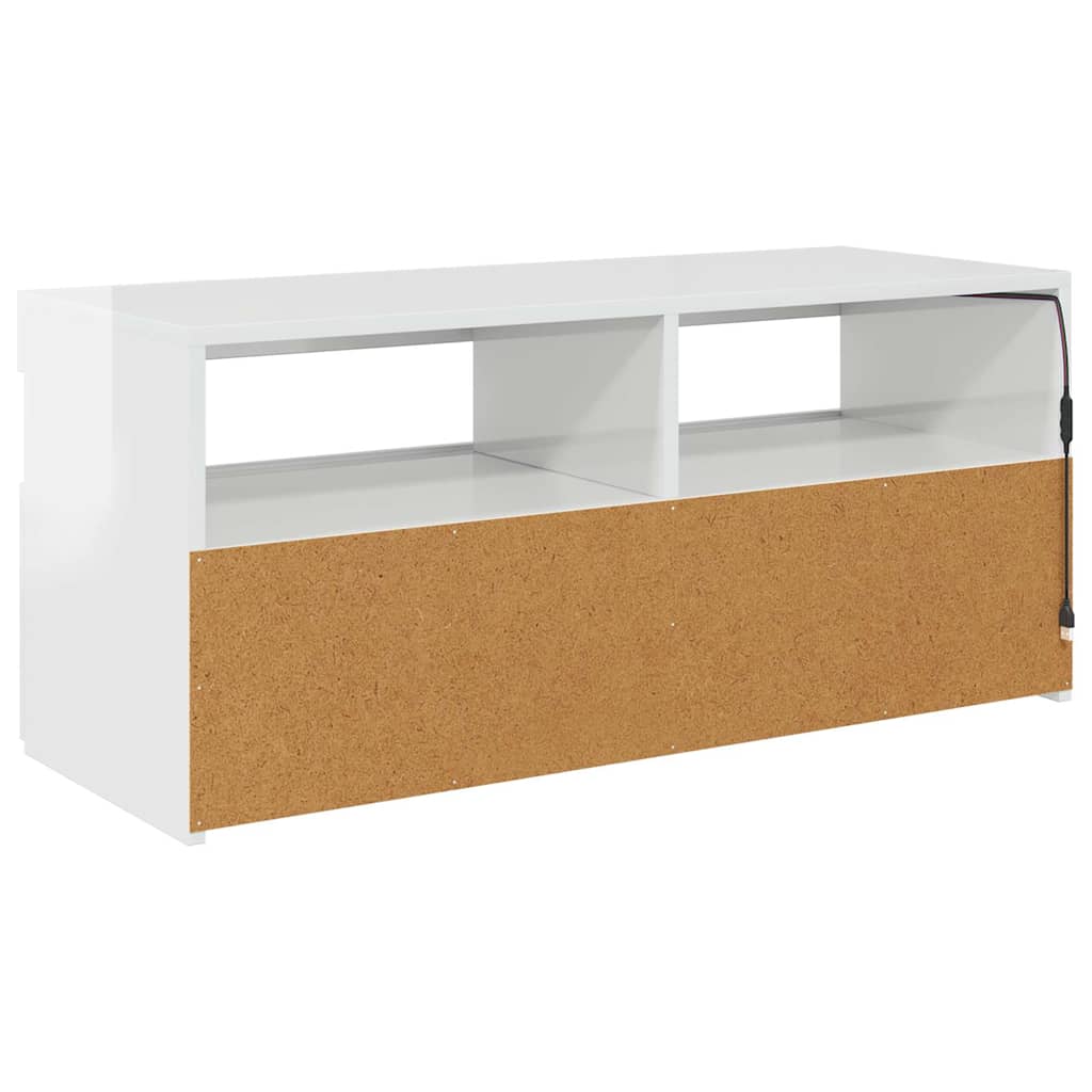 Comodă TV cu lumini LED, alb extralucios, 90x35x40 cm