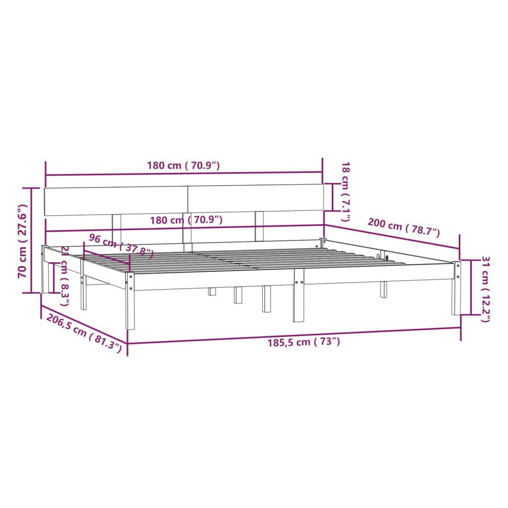 Cadru de pat Super King, 180x200 cm, lemn masiv de pin