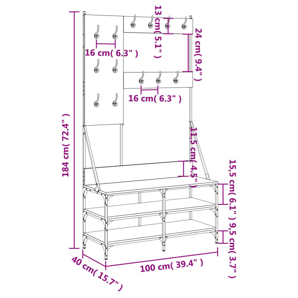 Suport de haine cu raft de pantofi, negru, 100x40x184 cm