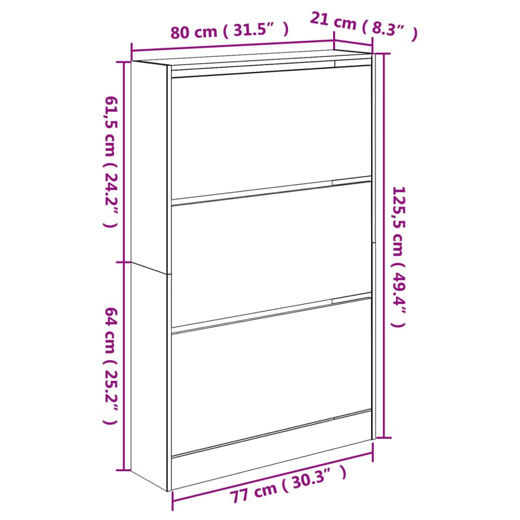 Pantofar, alb, 80x21x125,5 cm, lemn compozit