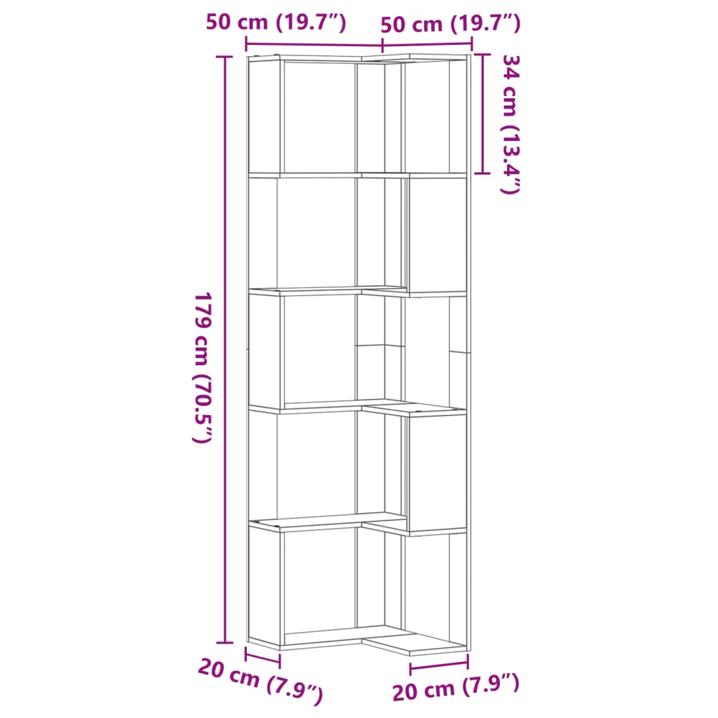 Bibliotecă 5 niveluri stejar 50x50x179cm lemn prelucrat
