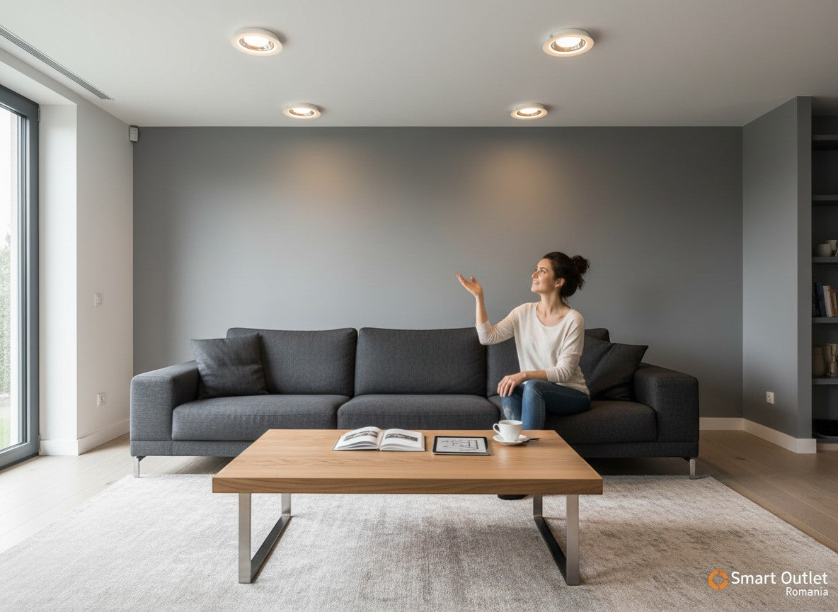 Smart Outlet MEGAMAN SIENA SR recessed spotlight, white matte finish, 16.5W, dimmable, warm light, 90° beam angle.